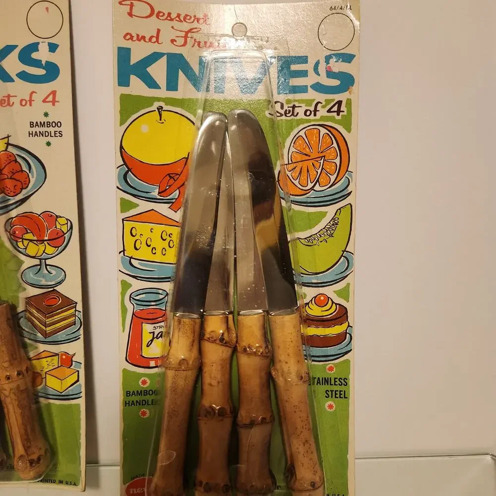 Vintage MCM Nevco 1965 NIP Dessert & Fruit Bamboo Forks & Knives